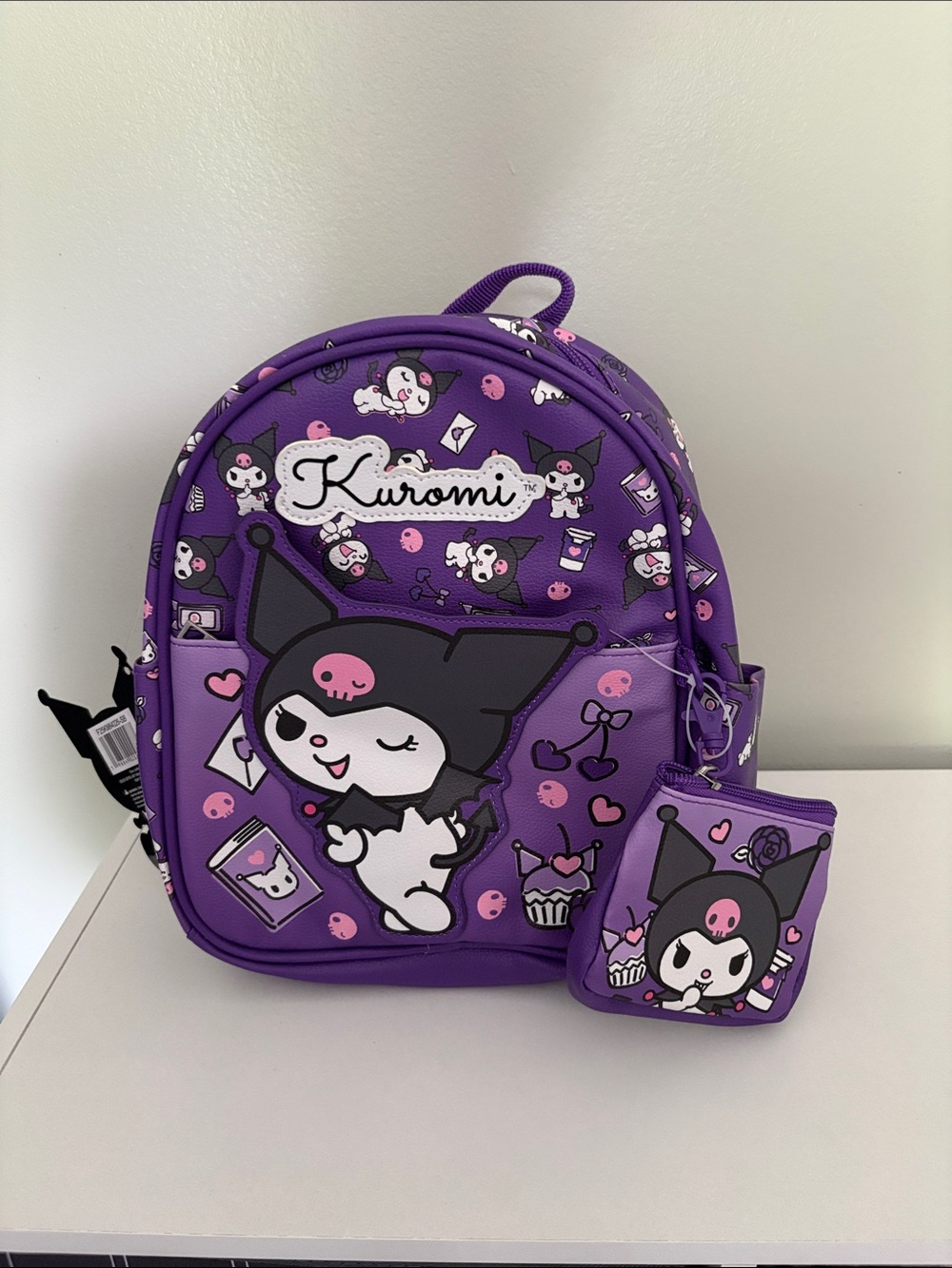 New W/Tag-Kuromi Kids Purple Character Backpack with Matching Coin Pouch